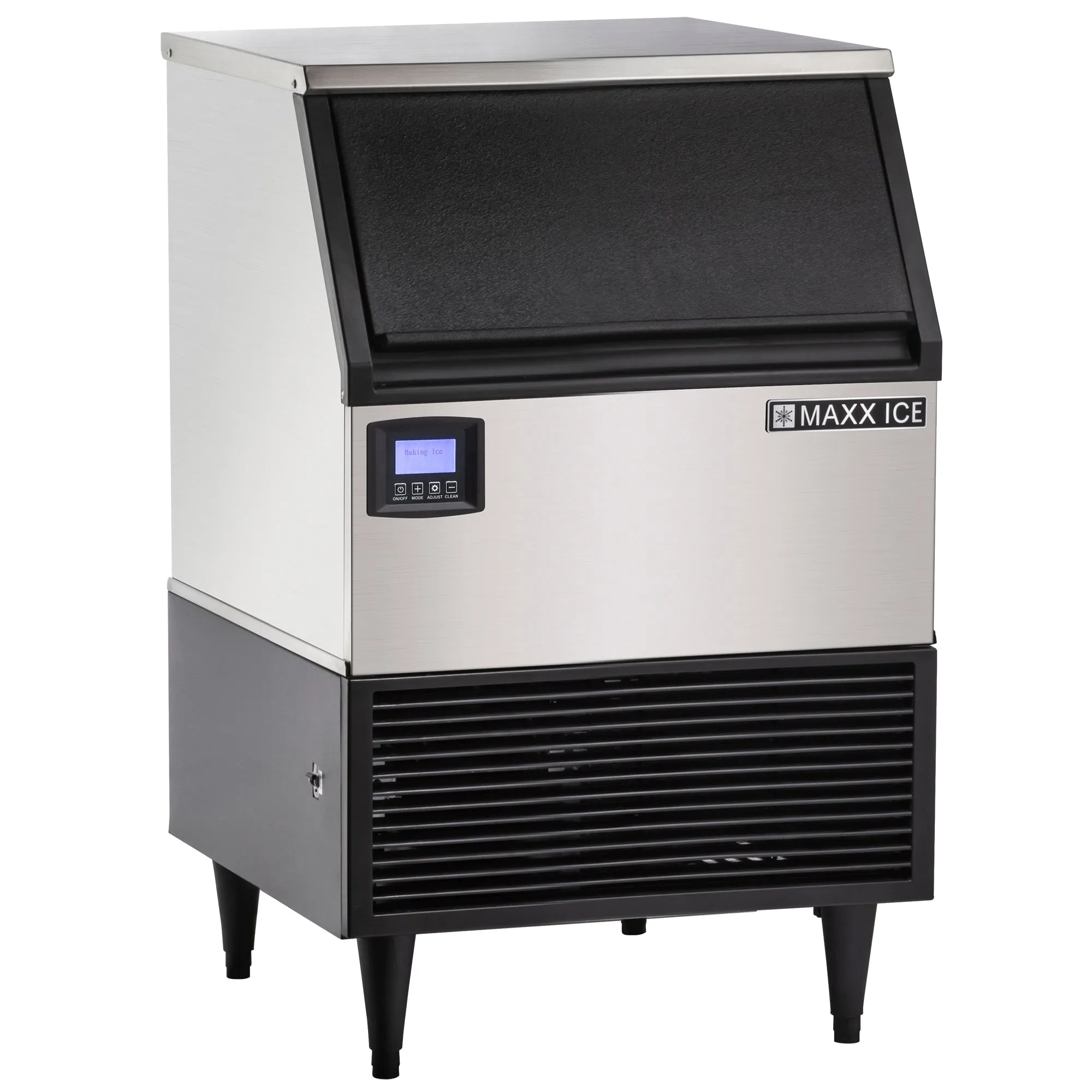 Maxx Ice - MIM200N, Maxx Ice Intelligent Series Self-Contained Ice Machine, 200 lbs, Full Dice Ice Cubes, with 75 lb Built-in Ice Storage Bin, in Stainless Steel with Black Trim
