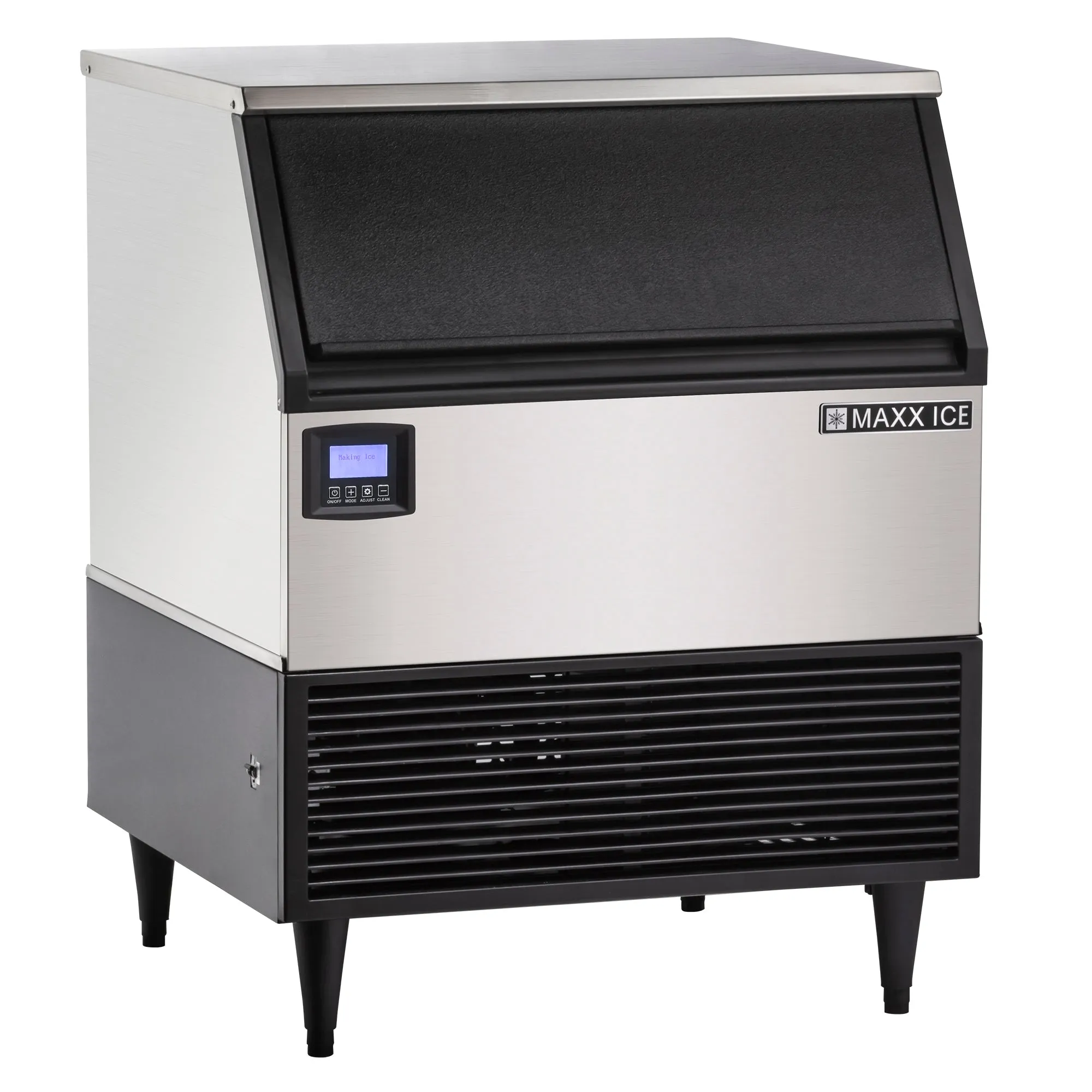 Maxx Ice - MIM320N, Maxx Ice Intelligent Series Self-Contained Ice Machine, 320 lbs, Full Dice Ice Cubes, with 100 lb Built-in Ice Storage Bin, in Stainless Steel with Black Trim
