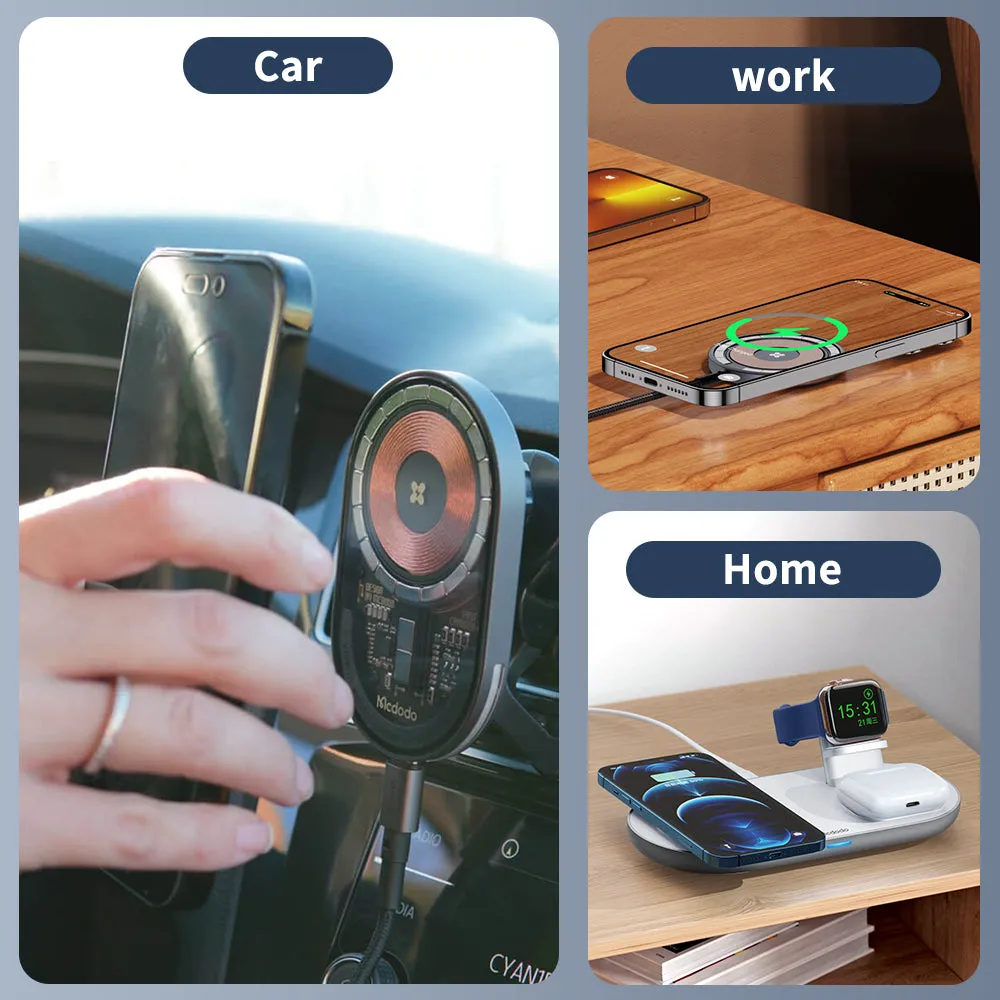 Anti Fray Cable Portable USB Charger Mcdodo Wireless Magsafe Car Mount Charger (Prism Series)