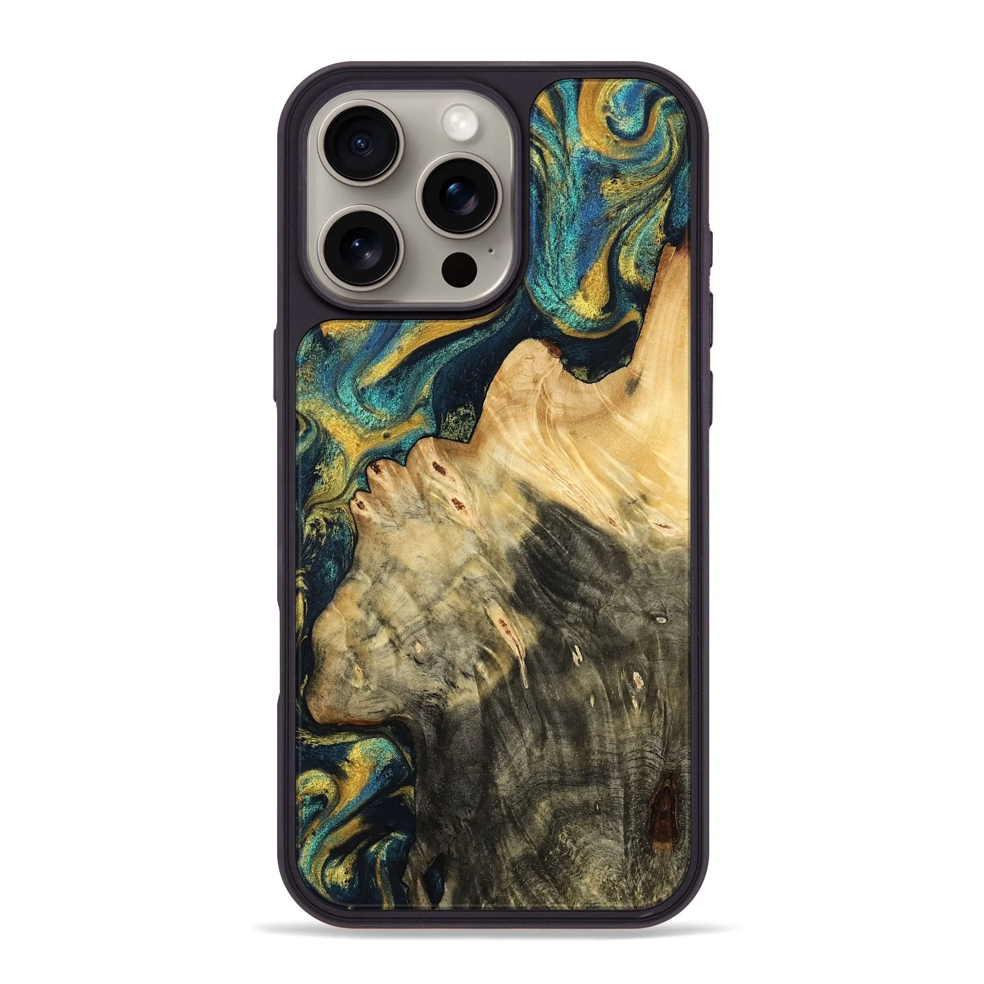 Iphone 16 Pro Max Wood Phone Case - Lamont (Teal & Gold, 780973) Shock Proof Film Anti Scratch Screen
