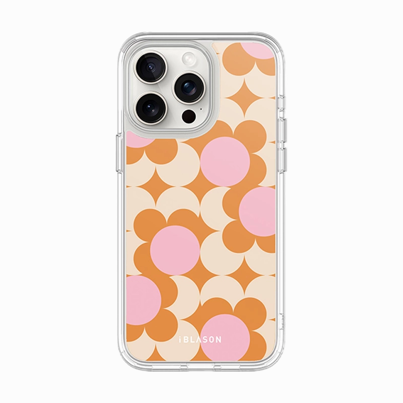 Iphone 14 Pro Halo Magsafe Cute Phone Case - Orange Retro Geometric Protective Cover