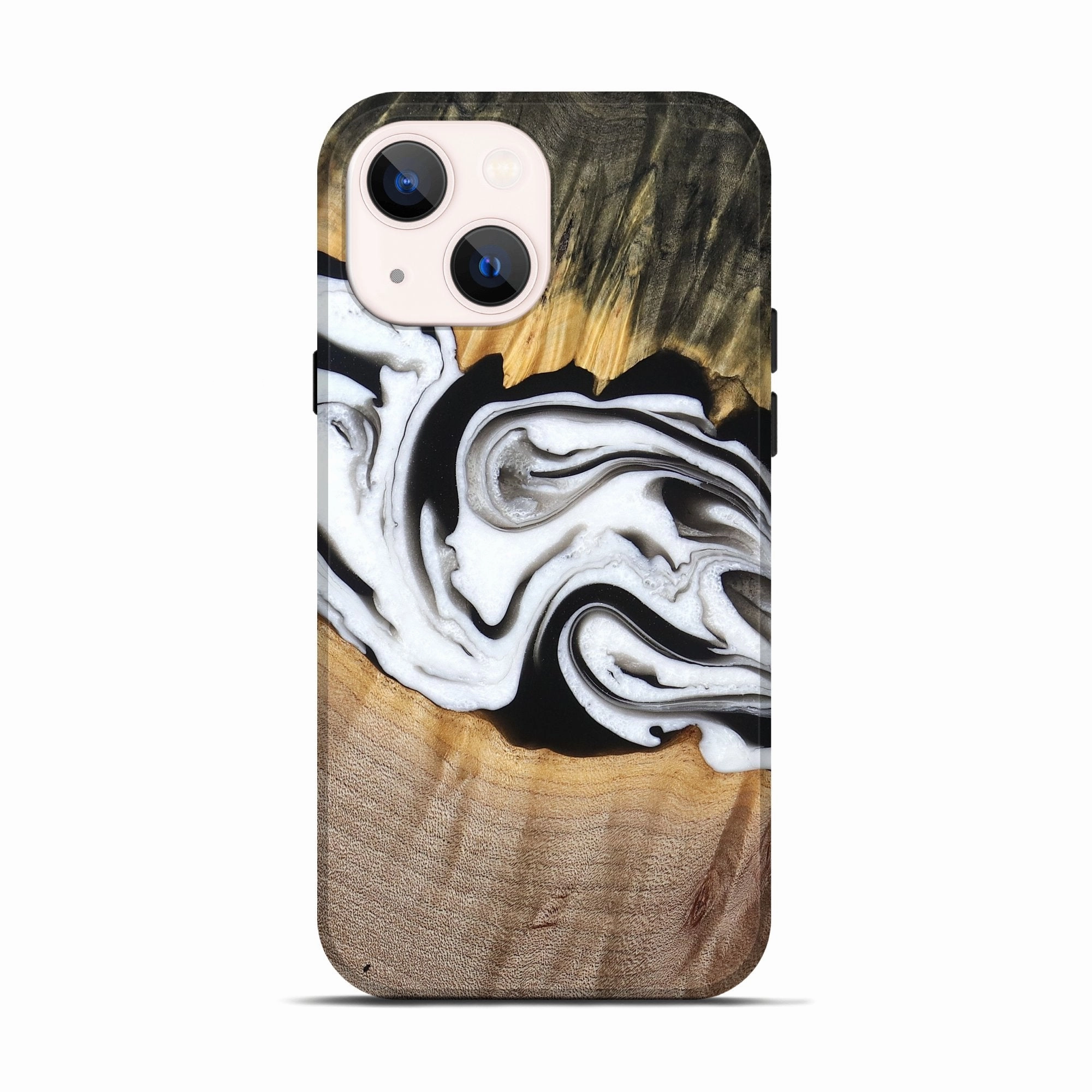 Anti Reflection Shock Absorption Iphone 13 Wood Live Edge Phone Case - Gino (Black & White, 776869)