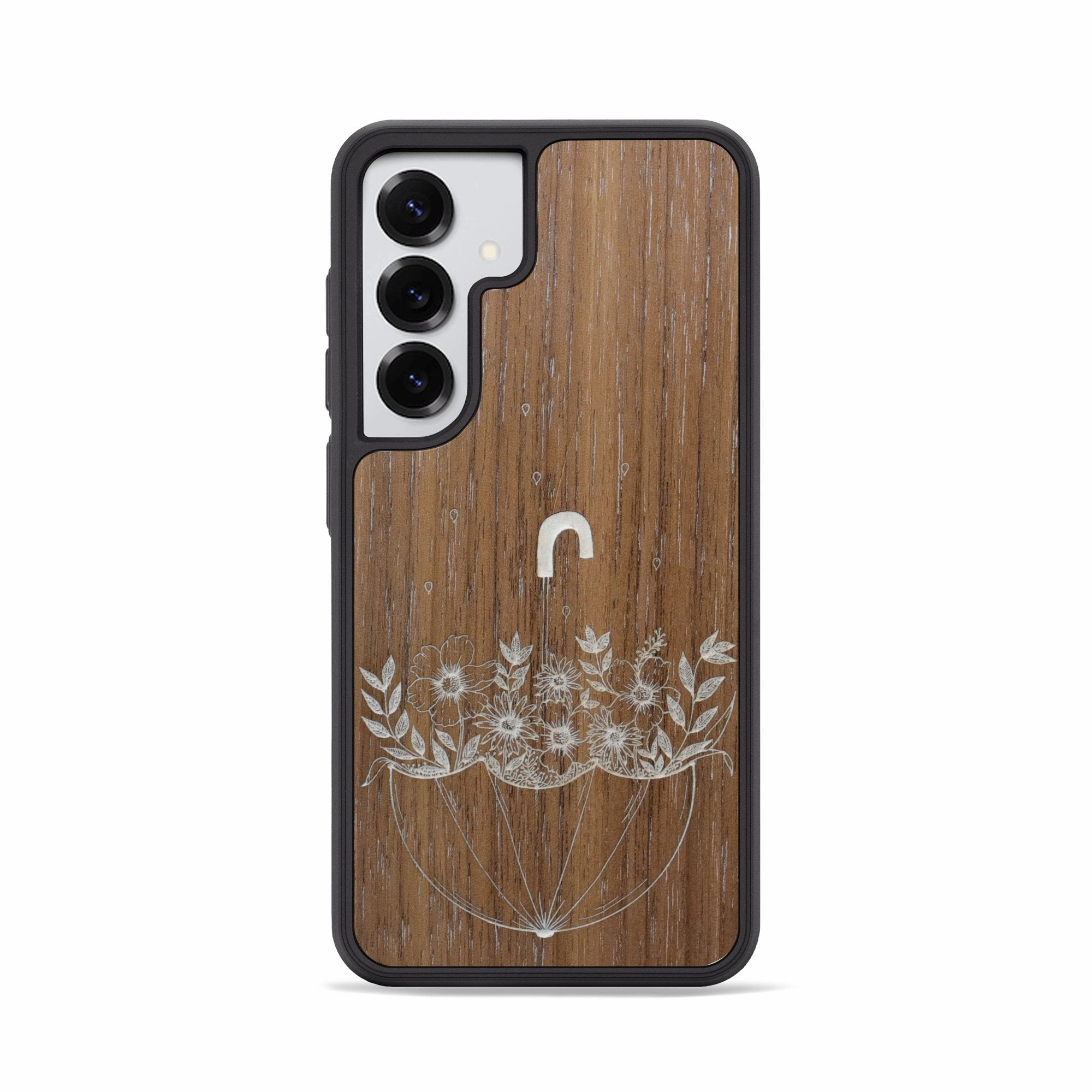 Galaxy S25 Wood Phone Case - No Rain No Flowers - Walnut (Curated) Impact Resistant Anti Glare