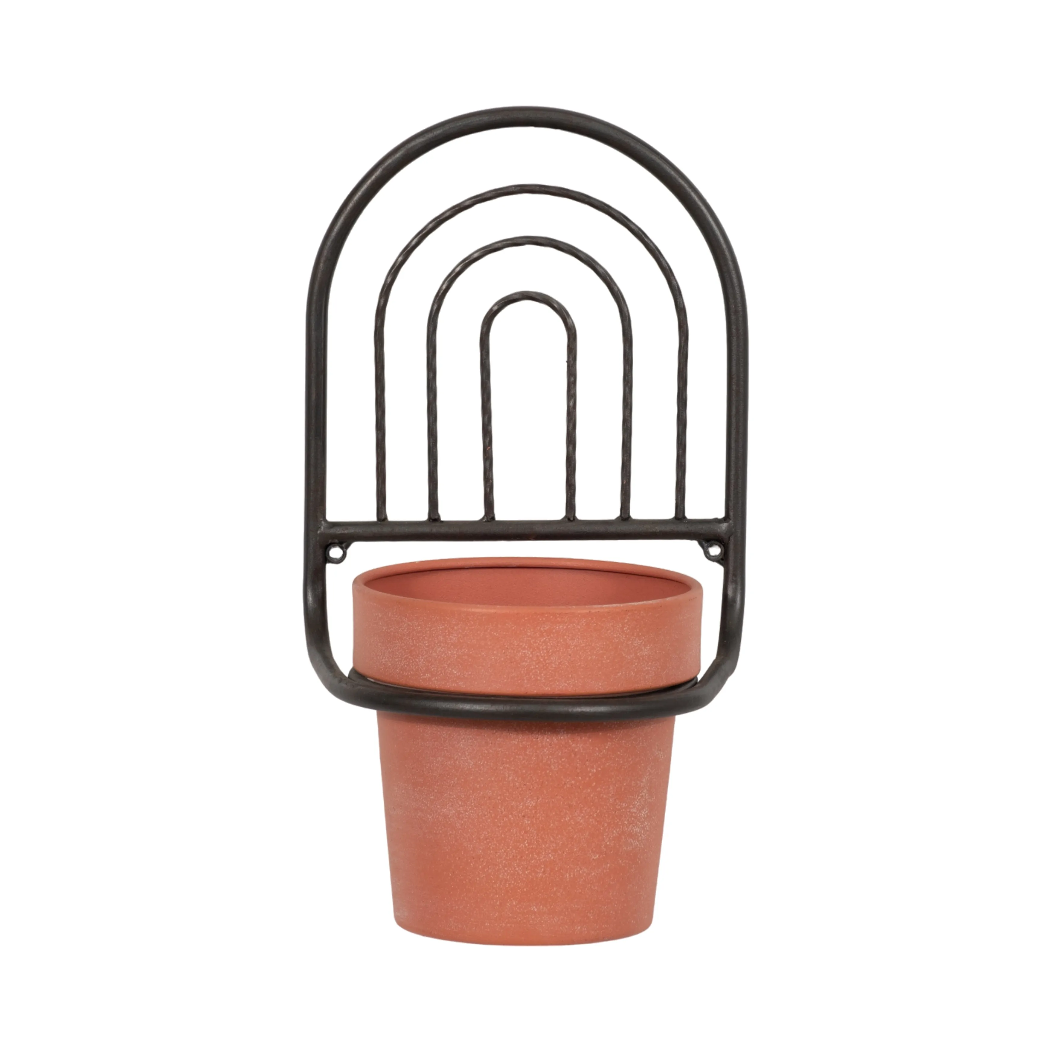 METAL, 11"H WALL PLANTER, BLACK/TERRACOTTA
