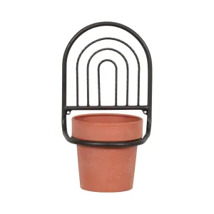 METAL, 11"H WALL PLANTER, BLACK/TERRACOTTA