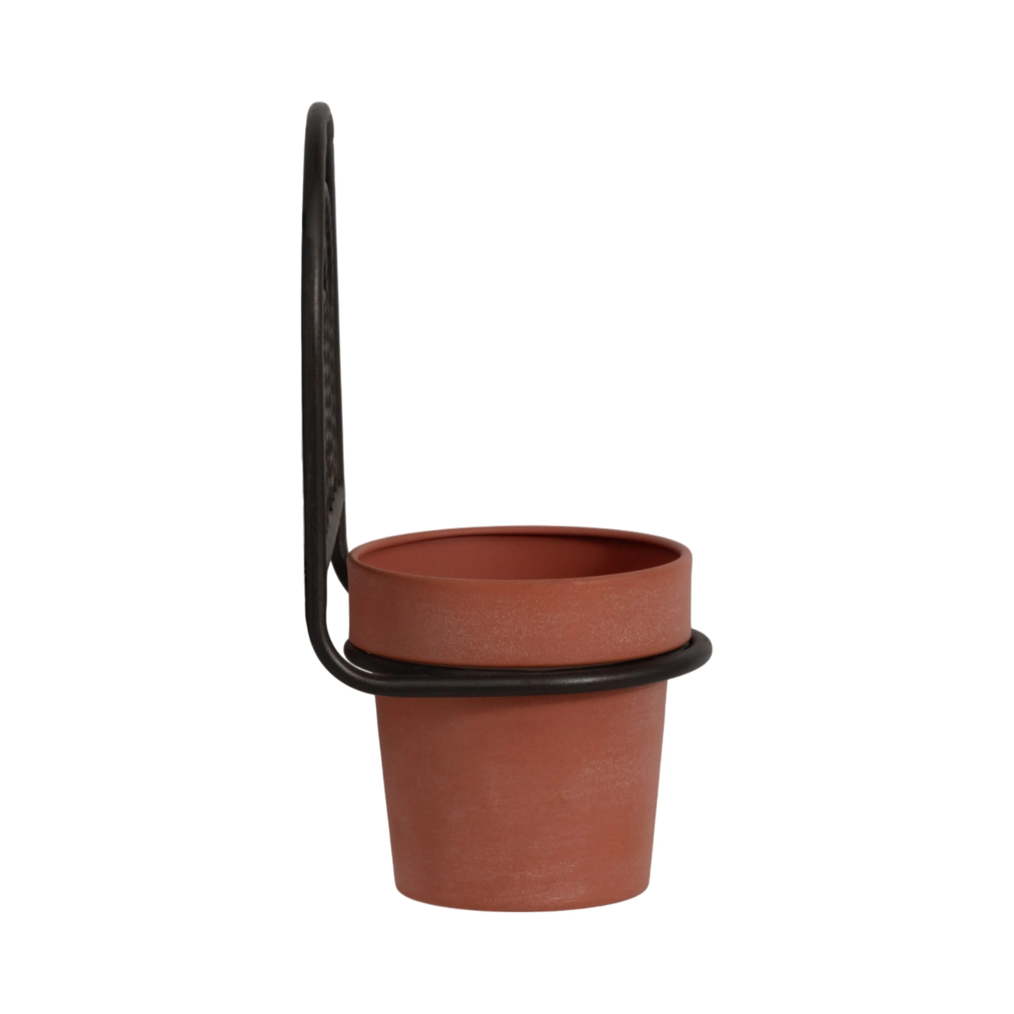 METAL, 11"H WALL PLANTER, BLACK/TERRACOTTA