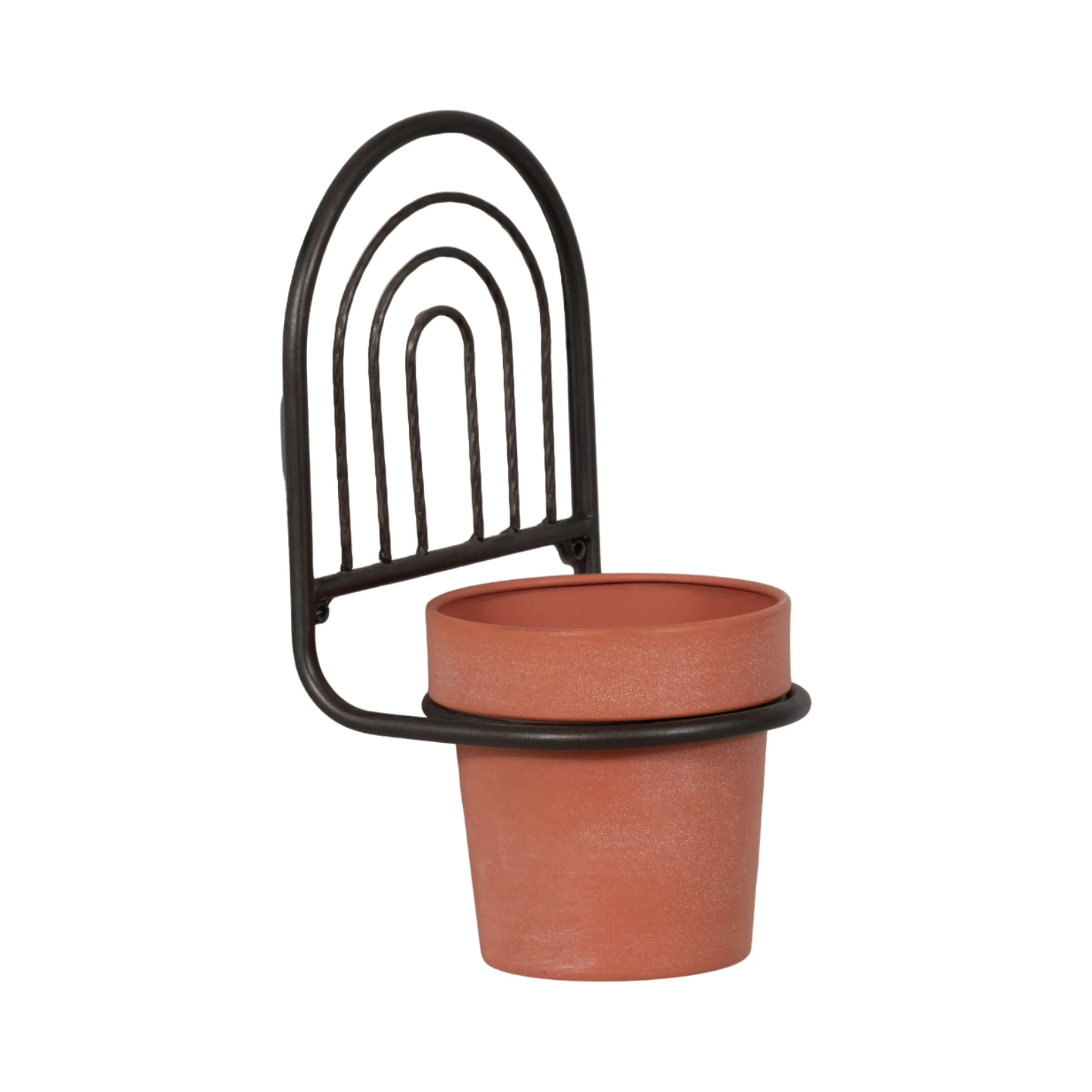 METAL, 11"H WALL PLANTER, BLACK/TERRACOTTA
