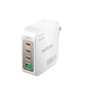 Efficient Charging Microdia Smartcube Nano 100W, Gan Pro Wall Charger, 4-Port, Usb-C Pd3.1   Usb-A Qc3.0