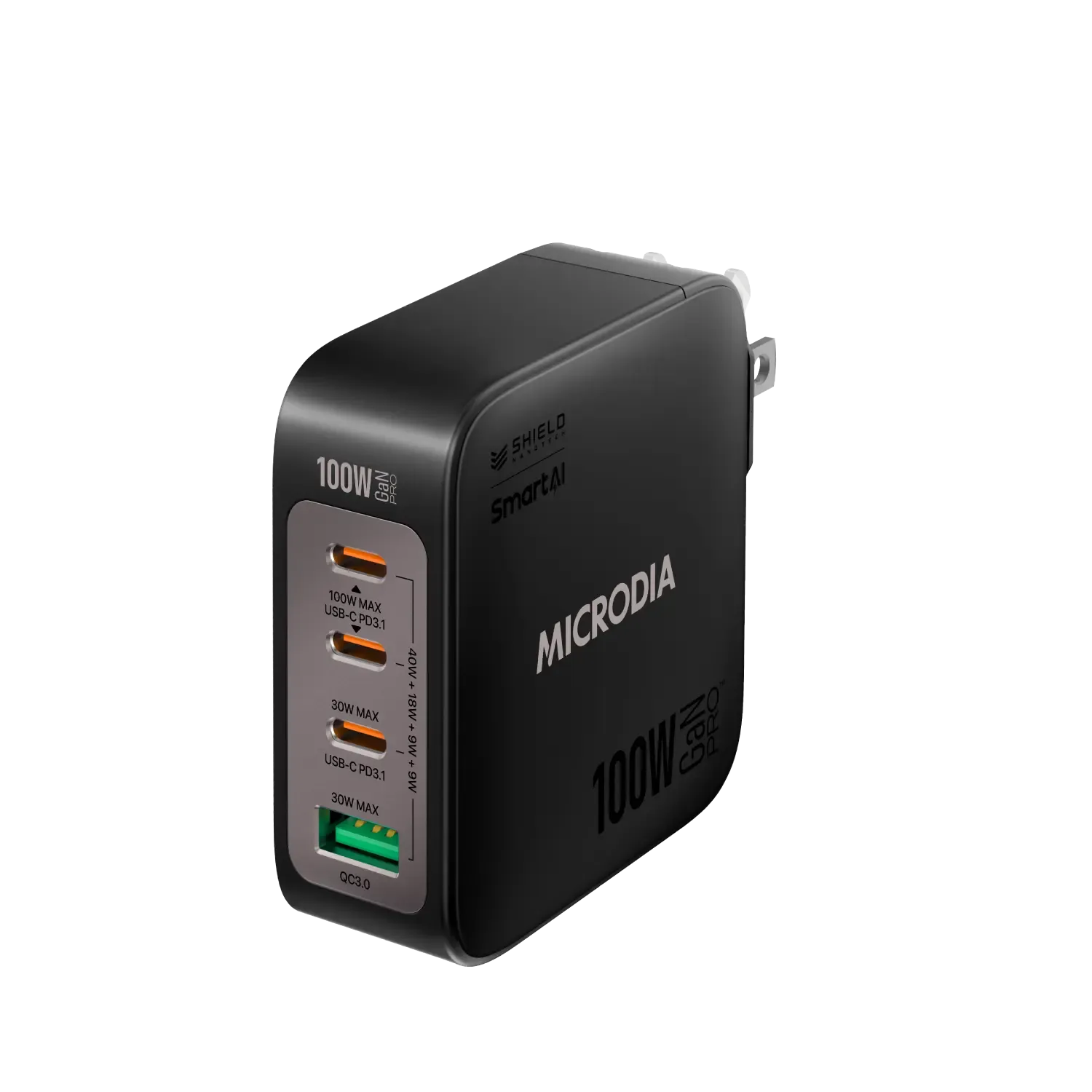 Microdia Smartcube Nano 100W, Gan Pro Wall Charger, 4-Port, Usb-C Pd3.1   Usb-A Qc3.0 Multi Port Charger Energy Efficient