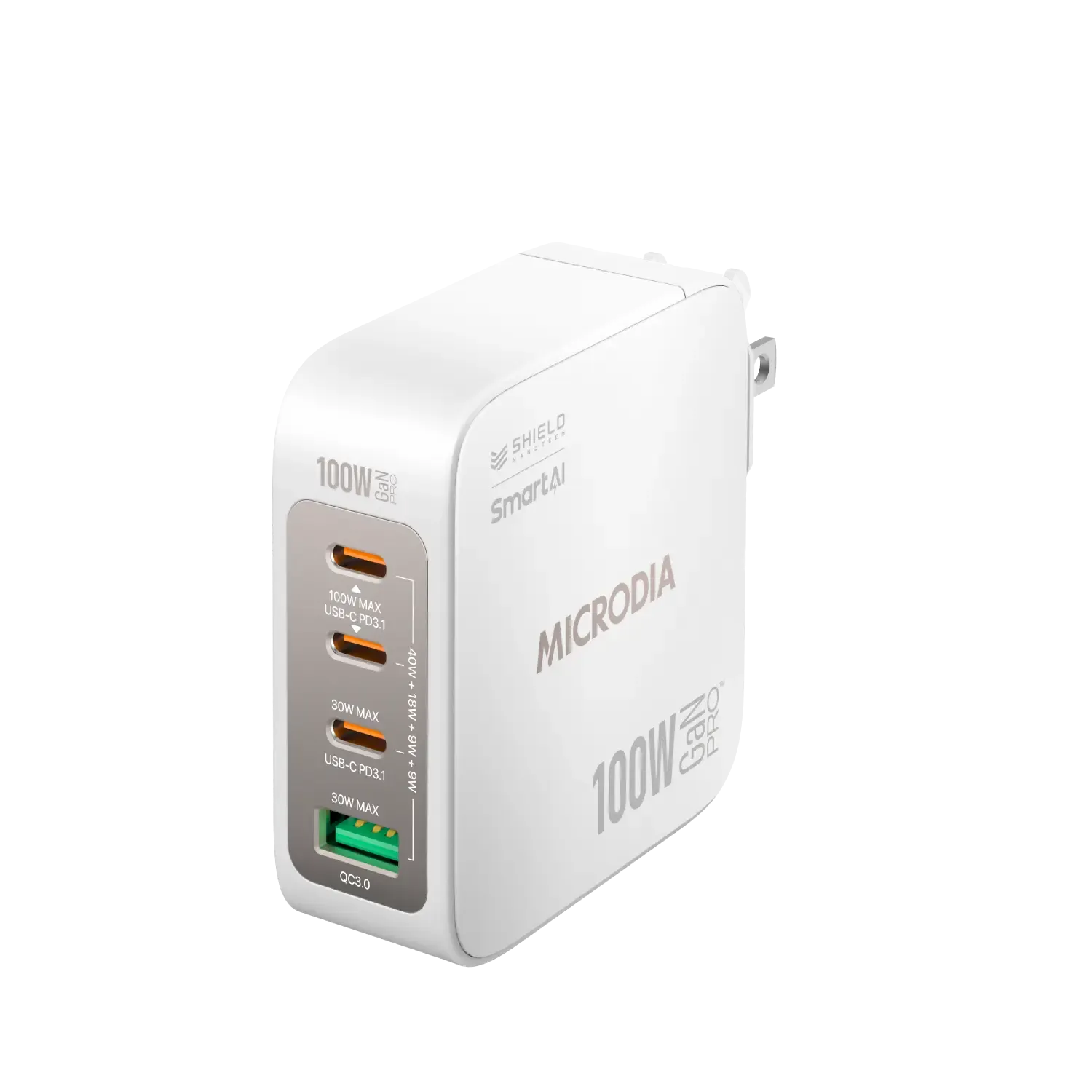Efficient Charging Microdia Smartcube Nano 100W, Gan Pro Wall Charger, 4-Port, Usb-C Pd3.1   Usb-A Qc3.0