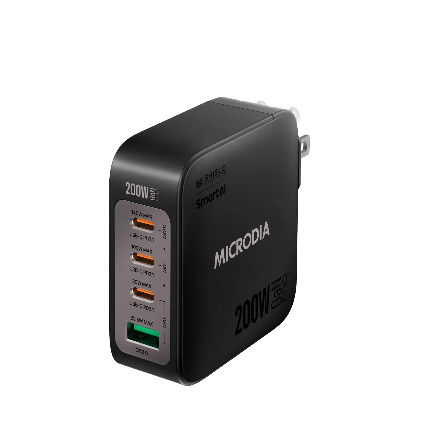 Reliable Charging Universal Compatibility Microdia Smartcube Nano 200W, Gan Pro Wall Charger, 4-Port, Usb-C Pd3.1   Usb-A Qc3.0