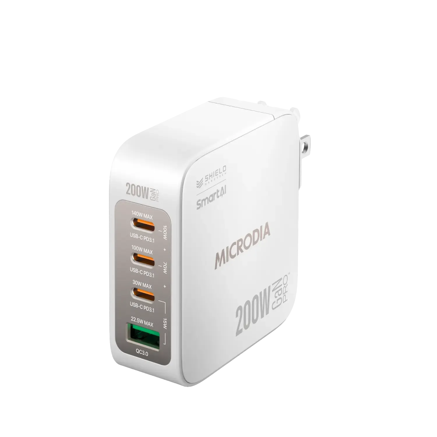 Microdia Smartcube Nano 200W, Gan Pro Wall Charger, 4-Port, Usb-C Pd3.1   Usb-A Qc3.0 Quick Charge