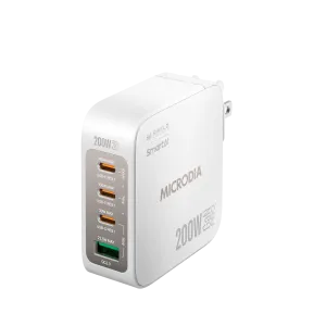 Microdia Smartcube Nano 200W, Gan Pro Wall Charger, 4-Port, Usb-C Pd3.1   Usb-A Qc3.0 Quick Charge