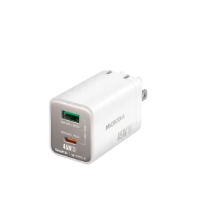Tangle Free Cable High Performance Charger Microdia Smartcube Nano 45W Gan Pro Wall Charger, Dual-Port, Usb-C Pd3.0   Usb-A Qc3.0