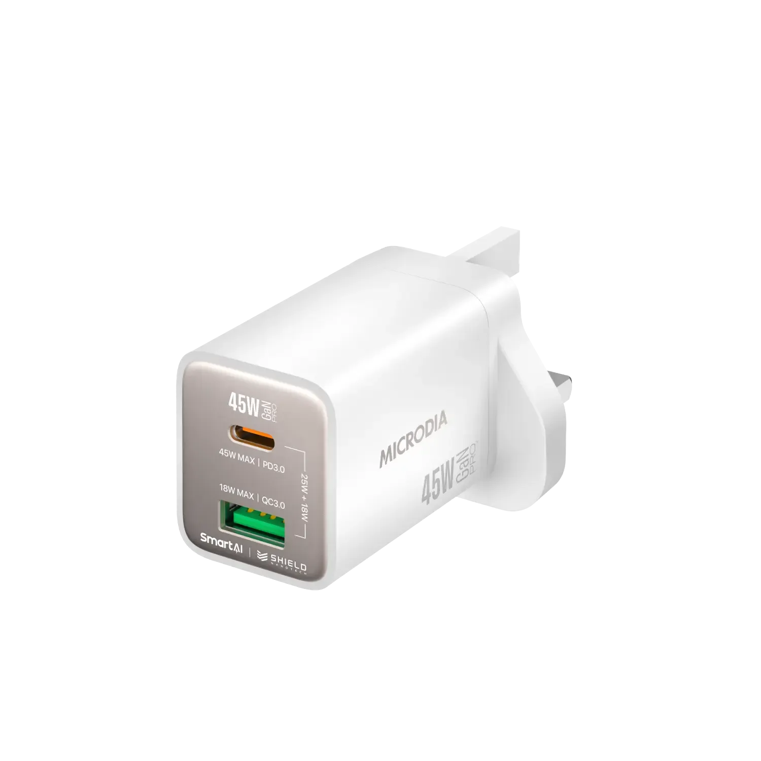 Lightweight Charger Microdia Smartcube Nano 45W Gan Pro Wall Charger, Dual-Port, Usb-C Pd3.0   Usb-A Qc3.0