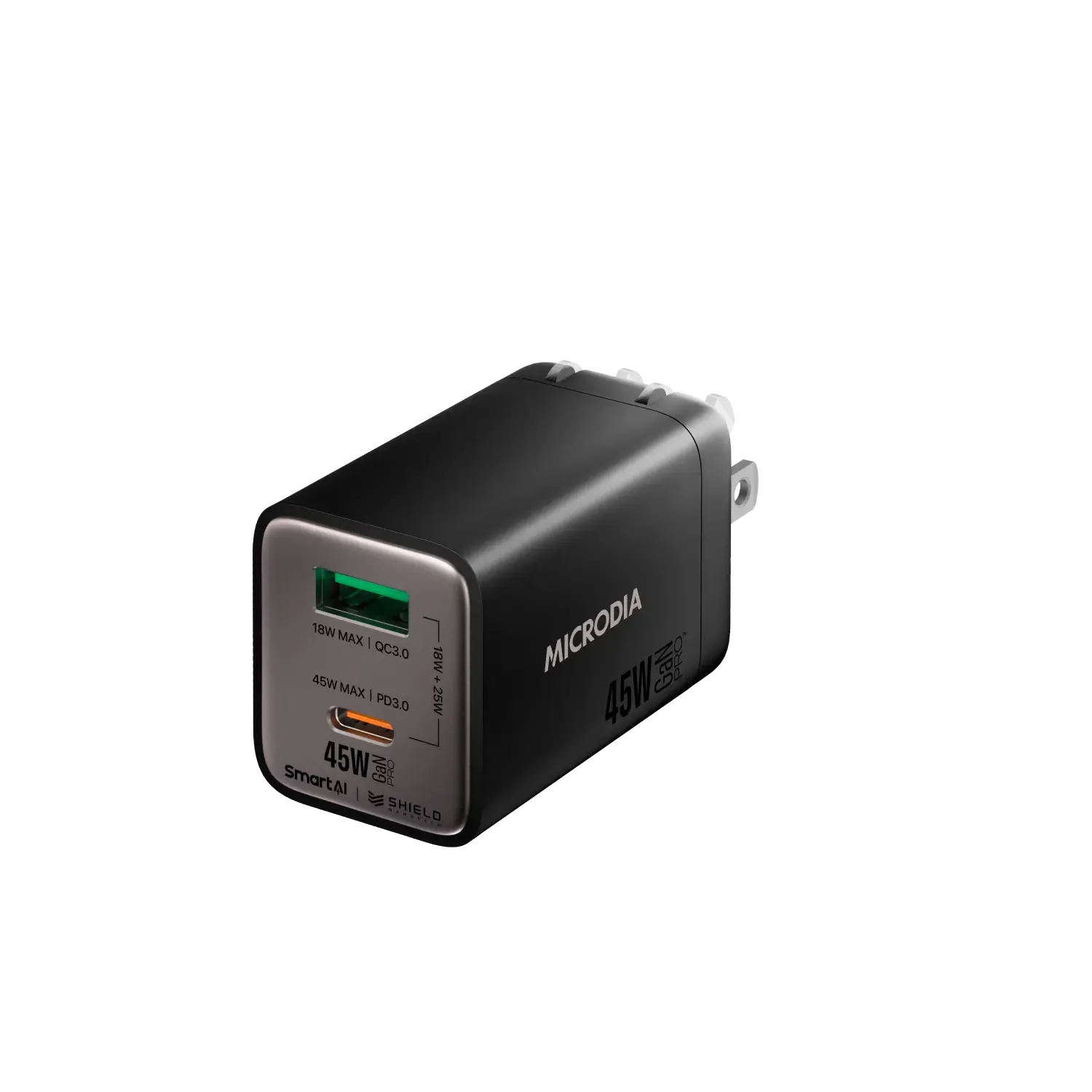 Portable Charger Quick Charge Cable Microdia Smartcube Nano 45W Gan Pro Wall Charger, Dual-Port, Usb-C Pd3.0   Usb-A Qc3.0