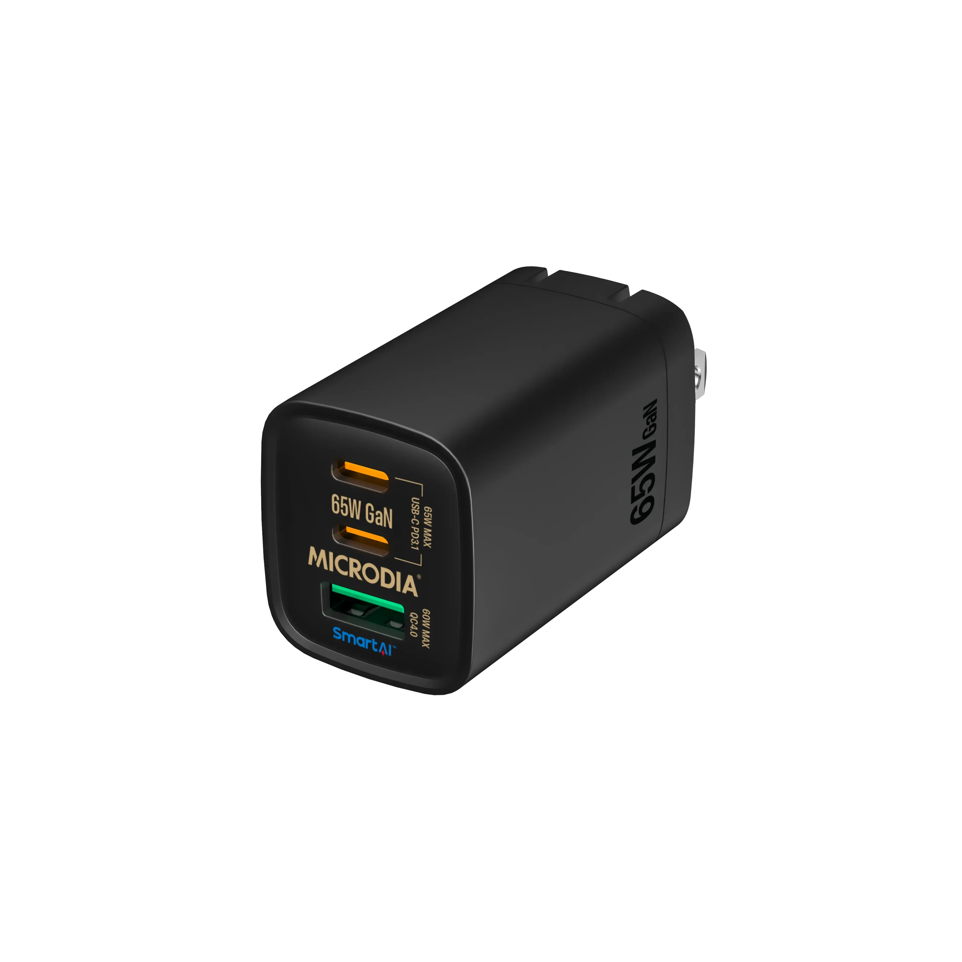 High Speed Charging Microdia Smartcube Nano 65W, Gan Wall Charger, Dual Usb-C Pd3.1