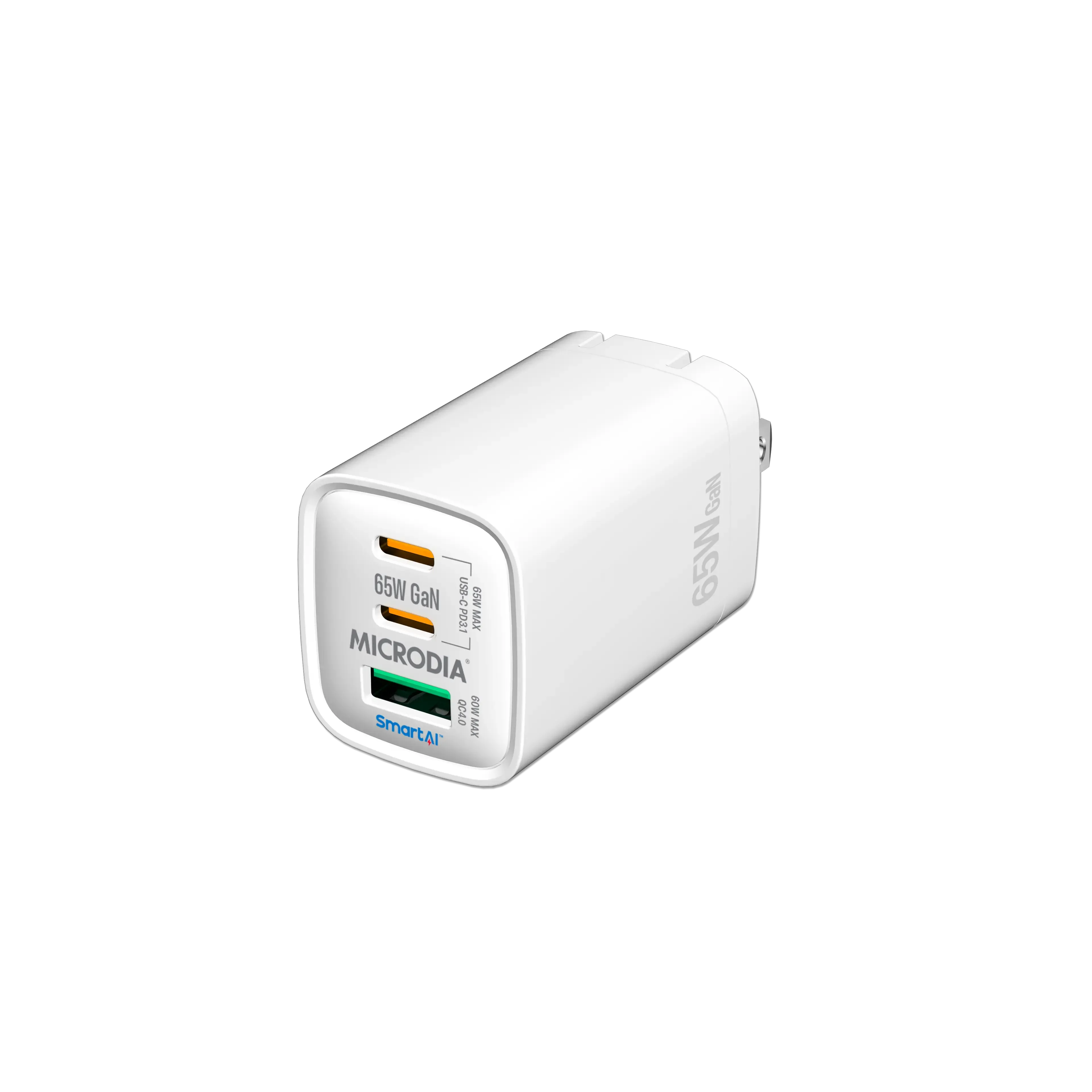 Auto Stop Charging Microdia Smartcube Nano 65W, Gan Wall Charger, Dual Usb-C Pd3.1
