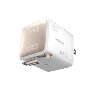 Portable USB Charger Microdia Smartcube Powercord 65W, Gan Pro Wall Charger With Built-In Usb-C Cable And Usb-C Charging Output