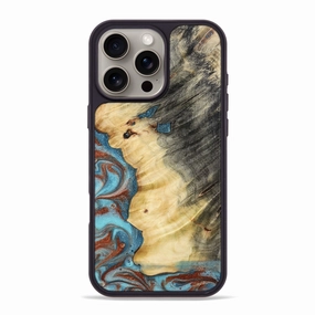 Bubble Free Screen Anti Finger Smudge Iphone 16 Pro Max Wood Phone Case - Julio (Teal & Gold, 772162)