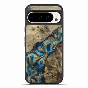 Raised Edges Easy Apply Pixel 10 Pro Xl Wood Phone Case - Nathaly (Teal & Gold, 780972)