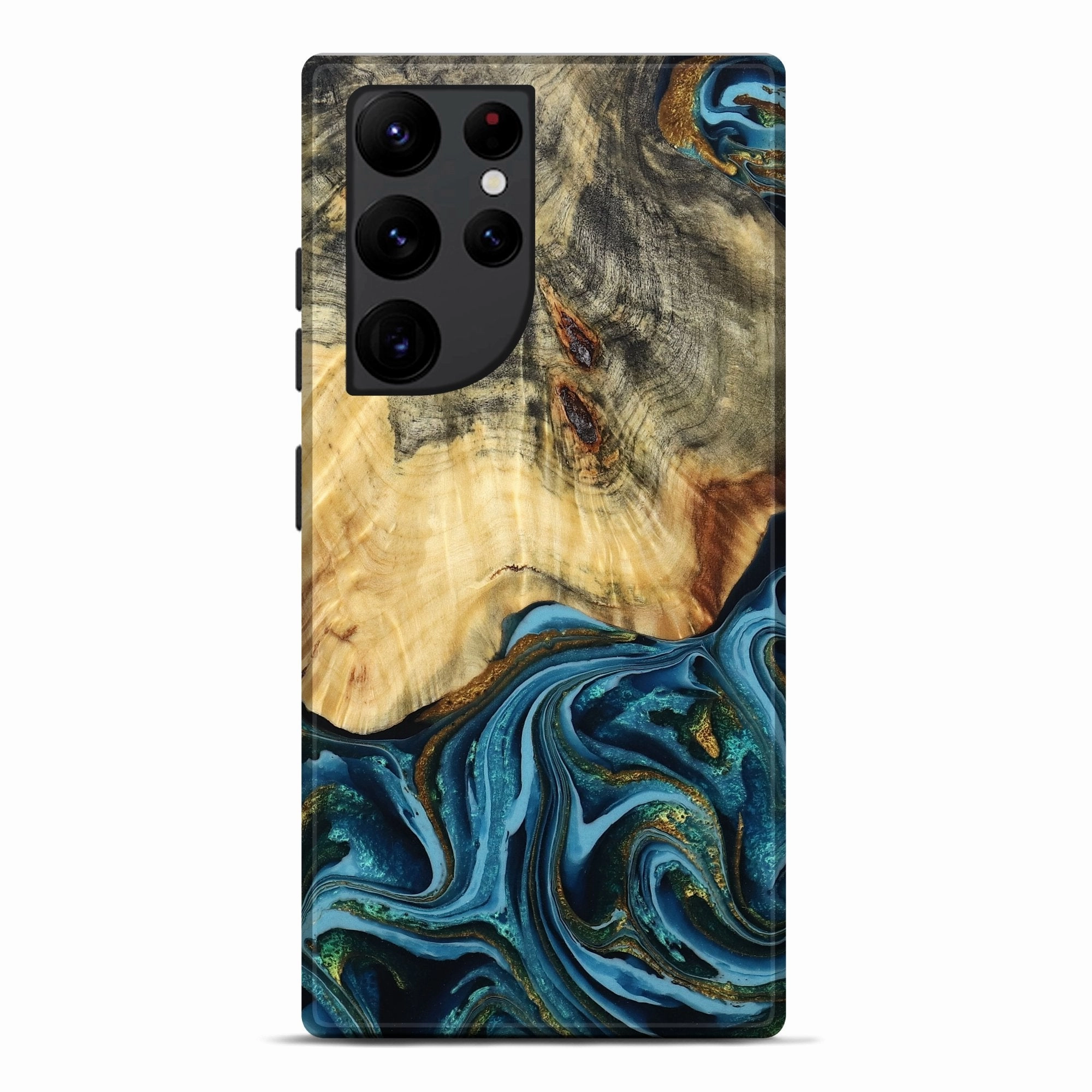 Galaxy S22 Ultra Wood Live Edge Phone Case - Adelina (Teal & Gold, 781248) Anti Fingerprint Coating