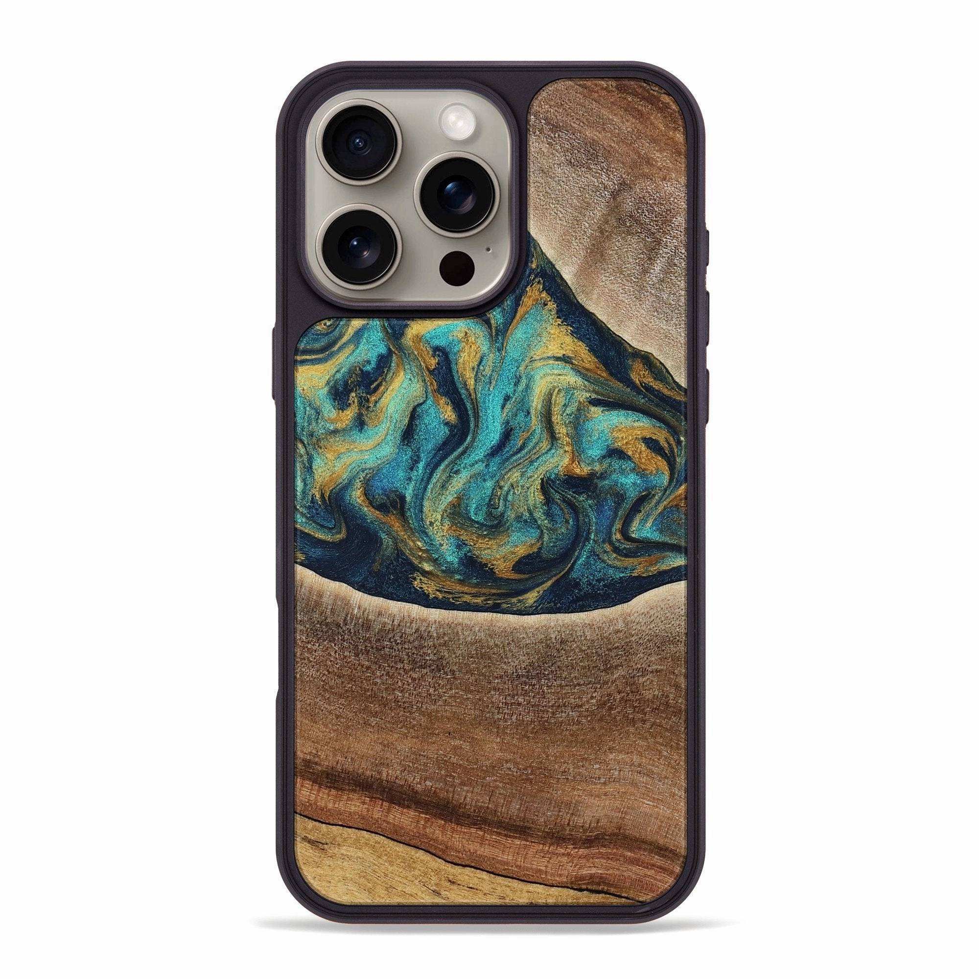 Anti Glare Film Edge Guard Iphone 16 Pro Max Wood Phone Case - Gaylord (Teal & Gold, 781337)