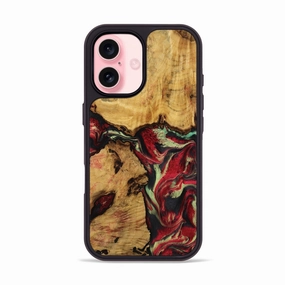 Iphone 16 Wood Phone Case - Astrid (Red, 770750) Fingerprint Repellent Edge Protection