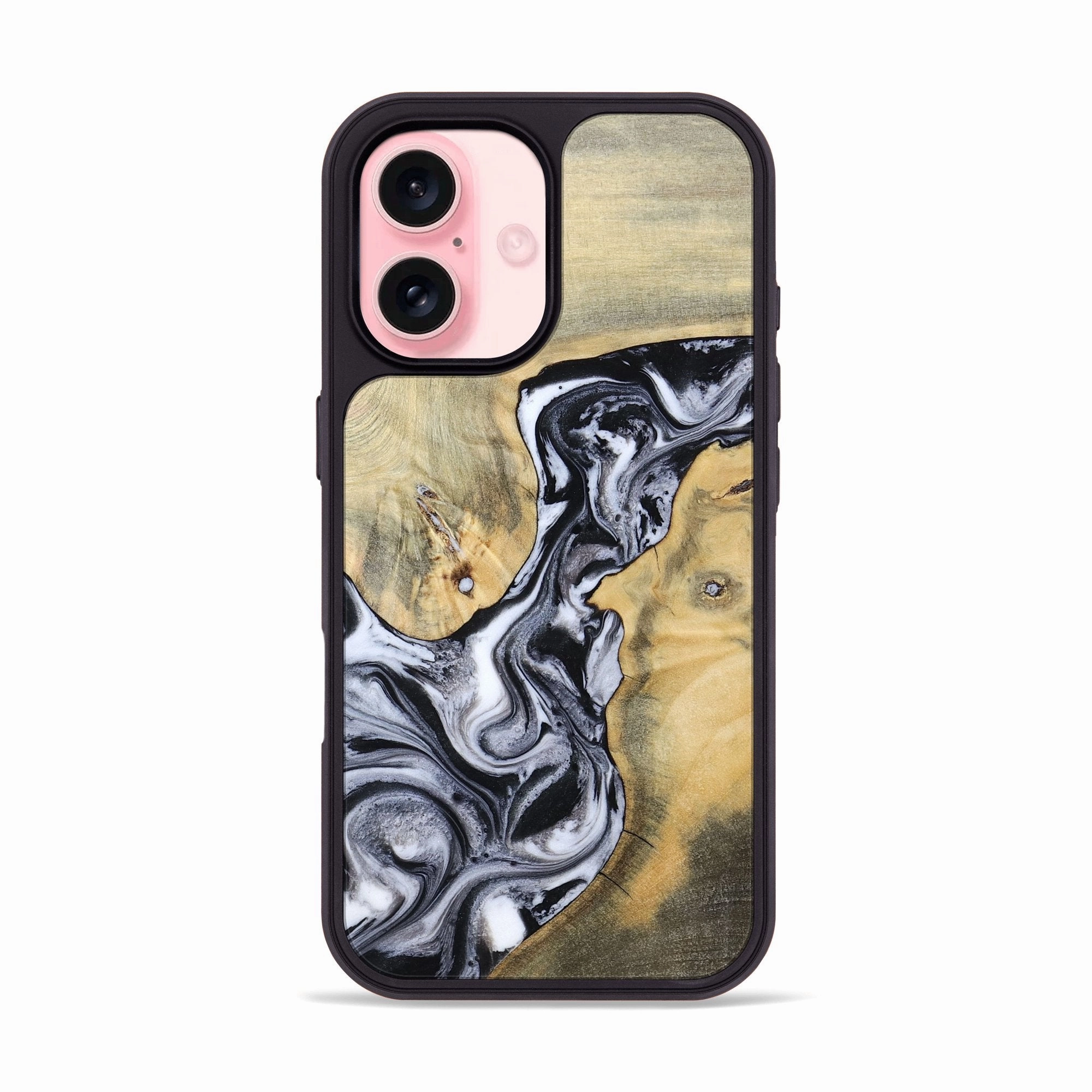 Anti Spy Film Iphone 16 Wood Phone Case - Izael (Black & White, 781582)