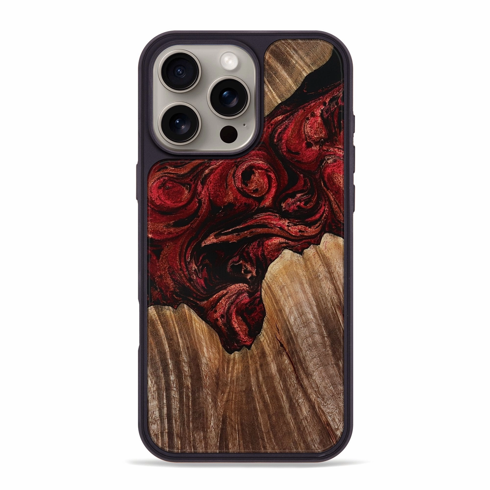 Fingerprint Repellent Iphone 16 Pro Max Wood Phone Case - Taja (Red, 770063)