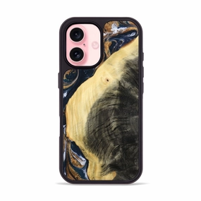 Rounded Edges Protective Layer Iphone 16 Wood Phone Case - Kelley (Teal & Gold, 779255)