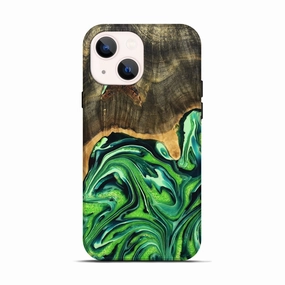 Iphone 13 Wood Live Edge Phone Case - Anais (Green, 774595) Fingerprint Shield Fingerprint Resistant Screen