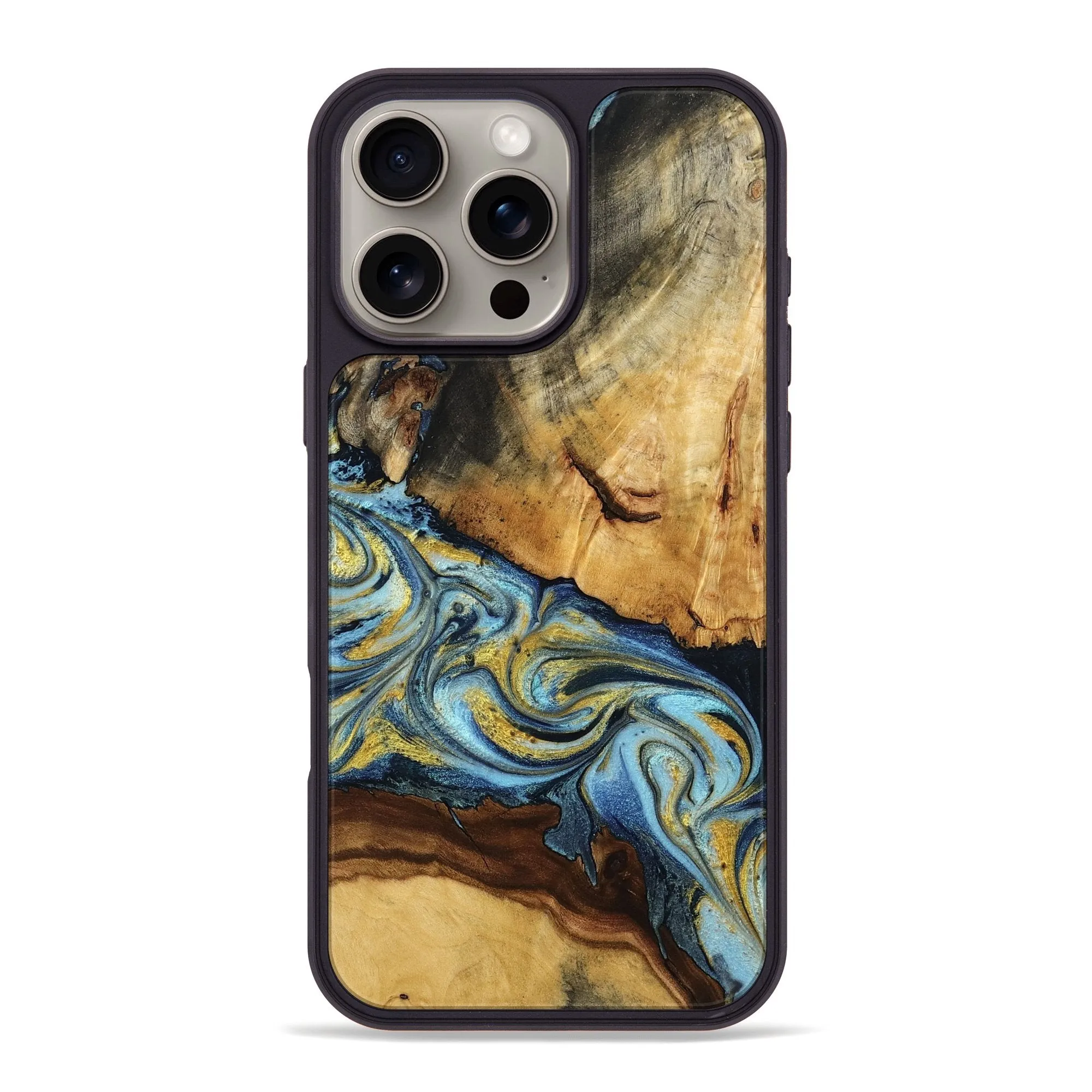 Smooth Touch Iphone 16 Pro Max Wood Phone Case - Eldred (Teal & Gold, 778292)