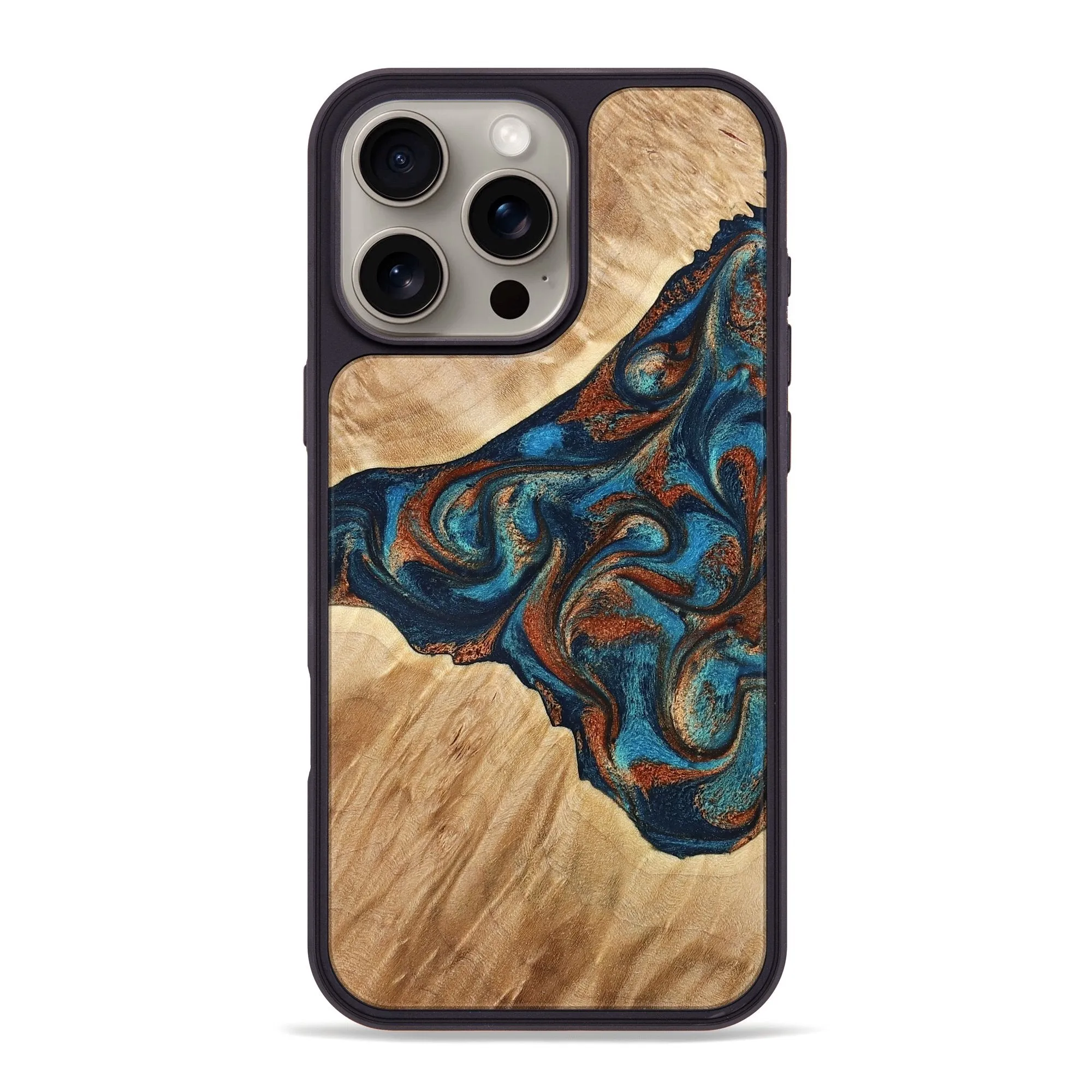Edge to Edge Protection Anti Dust Film Iphone 16 Pro Max Wood Phone Case - Mervin (Teal & Gold, 778581)