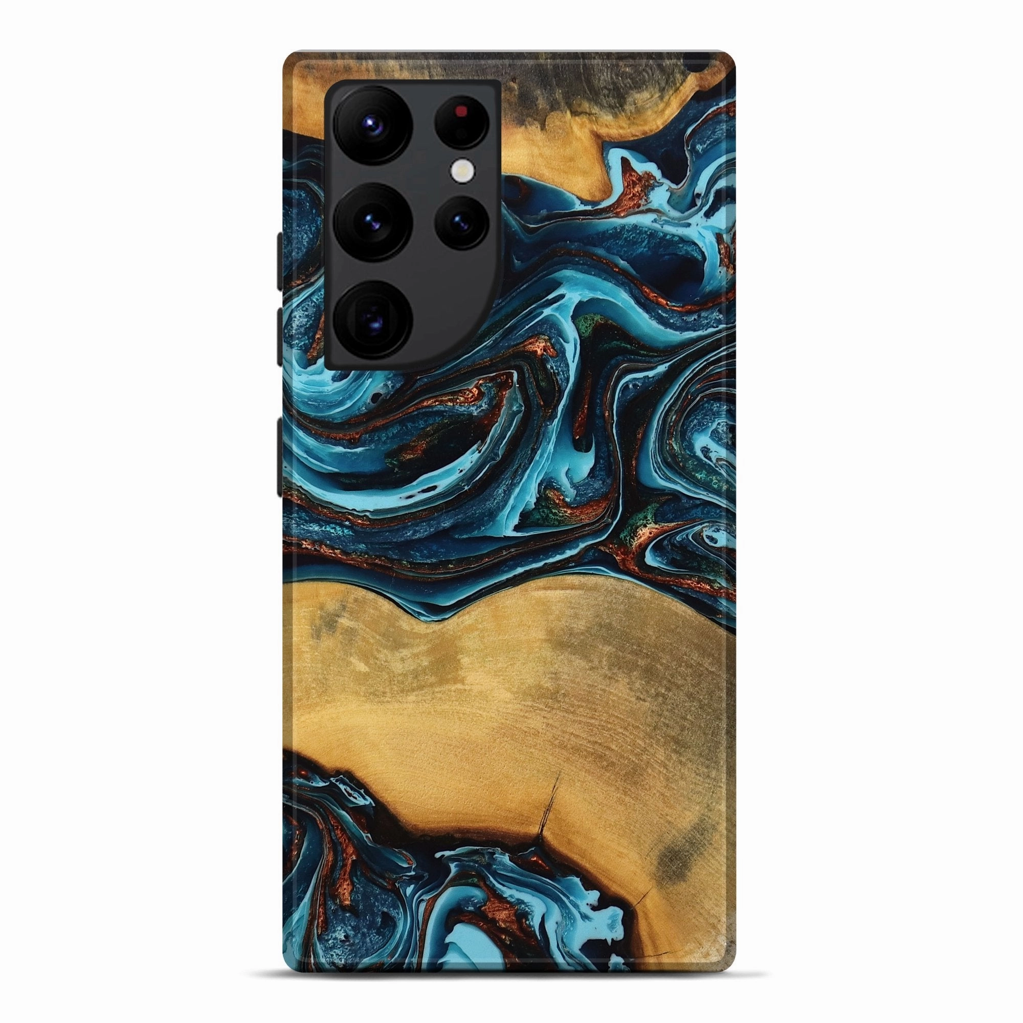 Self Healing Galaxy S22 Ultra Wood Live Edge Phone Case - Candace (Teal & Gold, 770766)