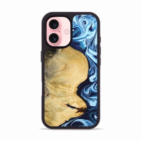 Iphone 16 Wood Phone Case - Velva (Blue, 772574) Anti Glare Film