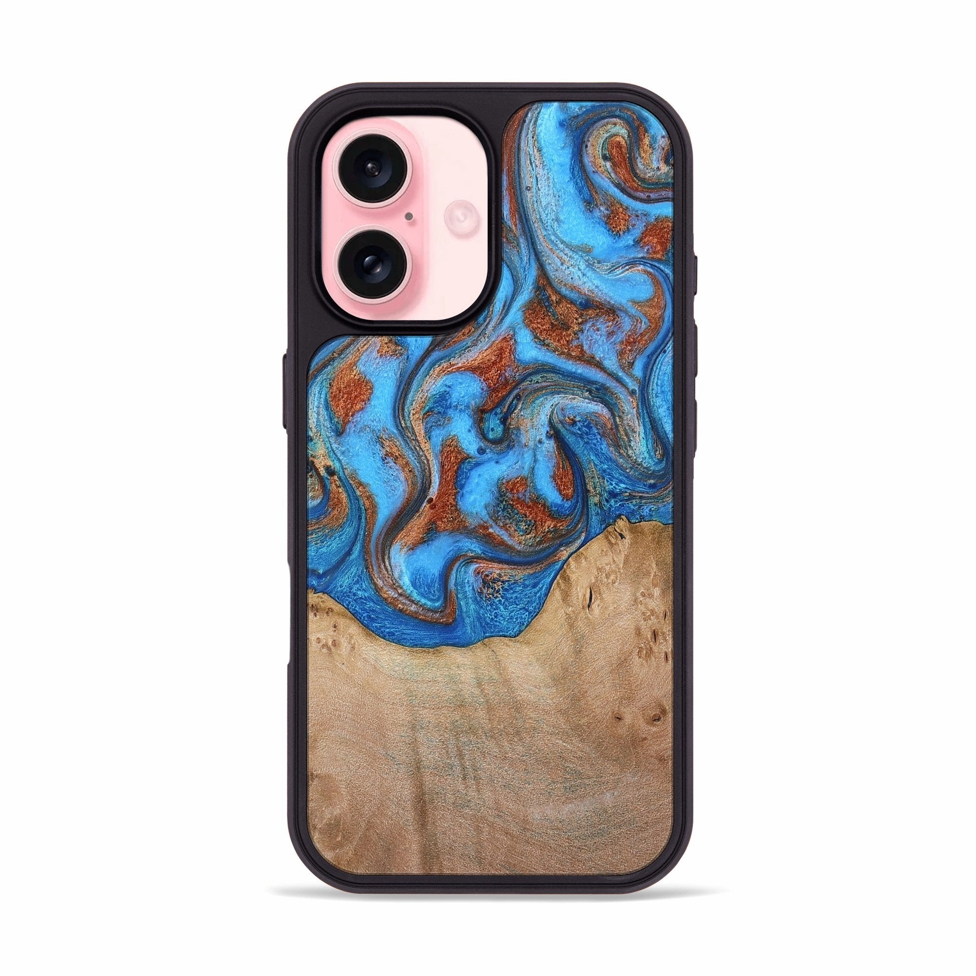 Iphone 16 Wood Phone Case - Aydin (Teal & Gold, 780461) Anti Reflection Screen