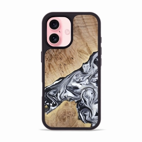 Iphone 16 Wood Phone Case - Gary (Black & White, 778323) Tempered Screen Protector