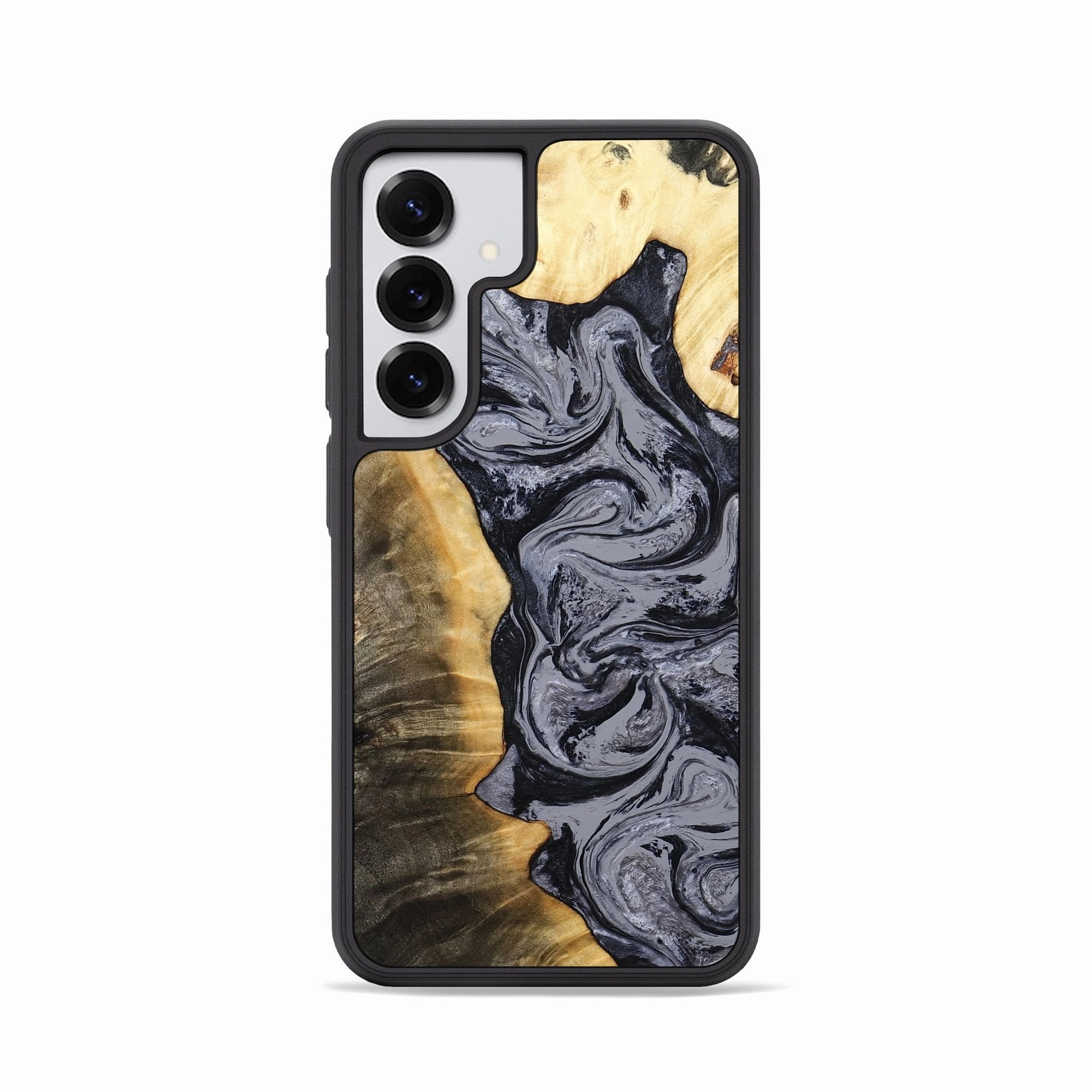 Protective Screen Rounded Edges Galaxy S25 Wood Phone Case - Rayna (Black & White, 780439)