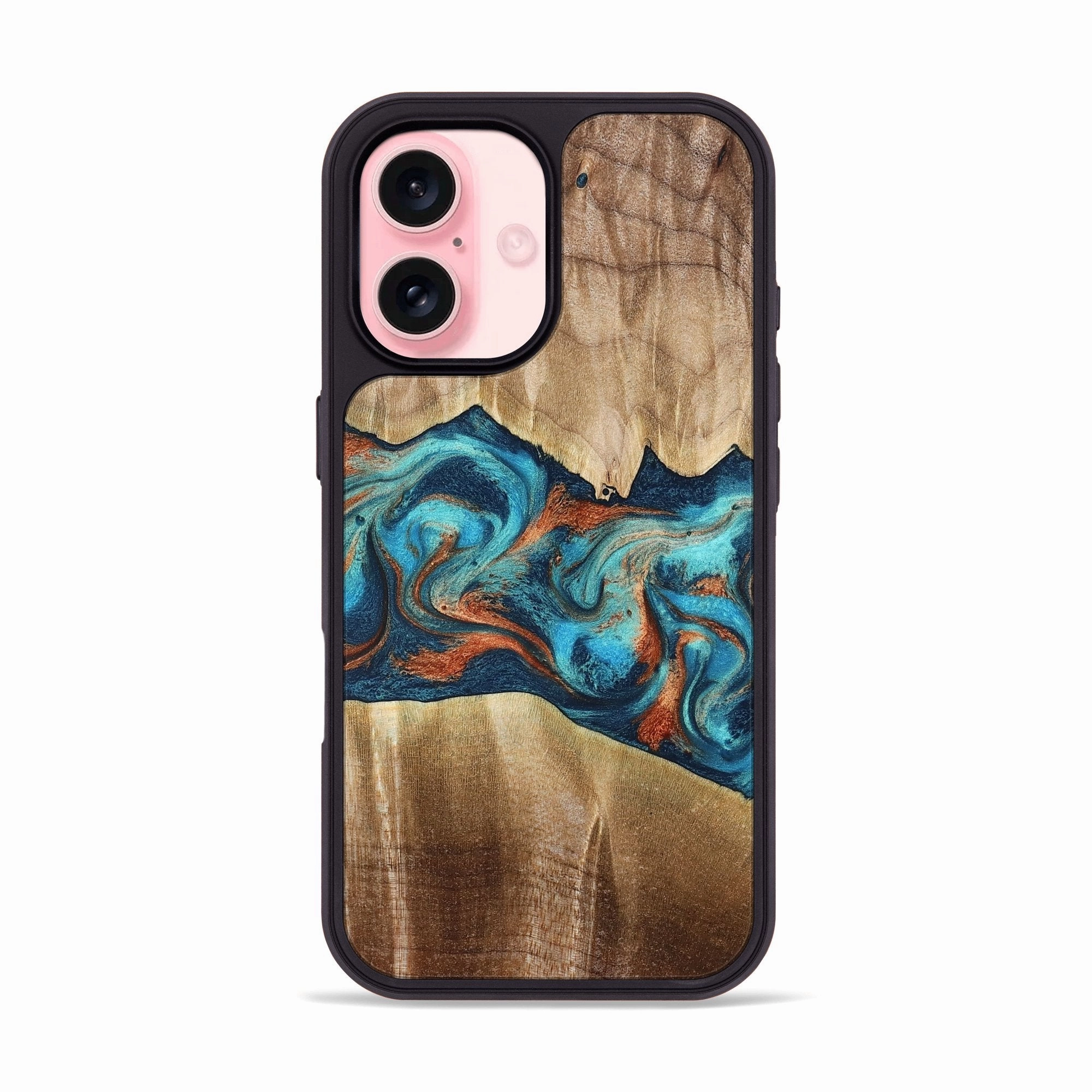 Anti Finger Streak Edge Guard Iphone 16 Wood Phone Case - Antoine (Teal & Gold, 777754)