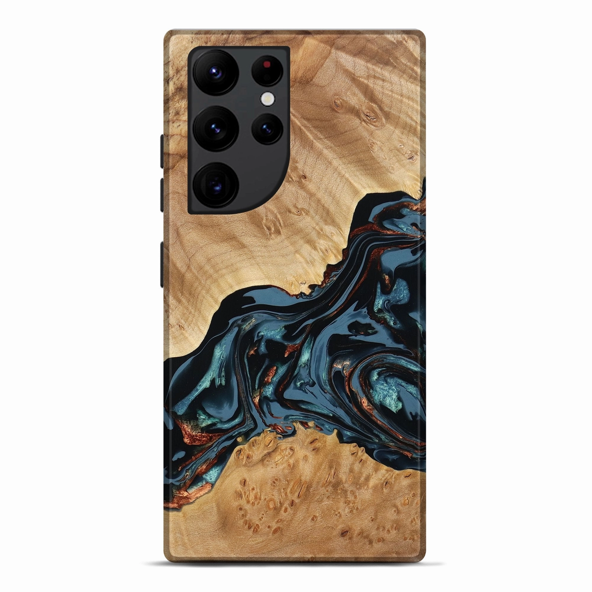 Galaxy S22 Ultra Wood Live Edge Phone Case - Venessa (Teal & Gold, 779180) Anti Spy Film