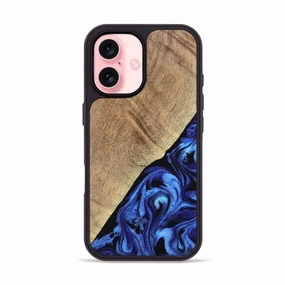 Iphone 16 Wood Phone Case - Jaylan (Blue, 776684) High Transparency Anti Finger Grease Film
