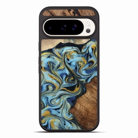 Pixel 10 Pro Xl Wood Phone Case - Aliza (Teal & Gold, 777522) Bubble Free Crystal Clear