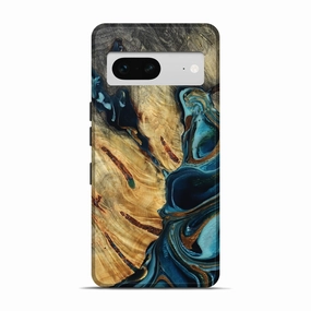 Pixel 7 Wood Live Edge Phone Case - Shemar (Teal & Gold, 780327) Anti Yellowing Film Rounded Edges