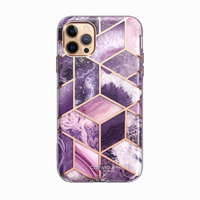 Iphone 12 Pro Cosmo Case - Marble Purple Anti Finger Oil Coating Shatterproof Glass