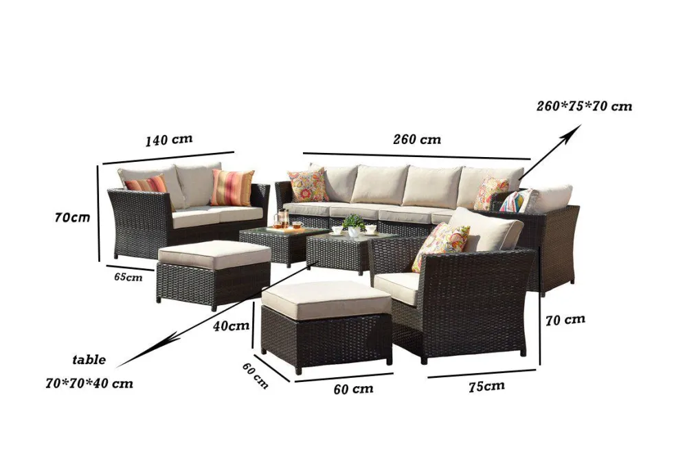 Outdoor Corner Seating Set for 10 People from Miden Home OS-Rt-043-W