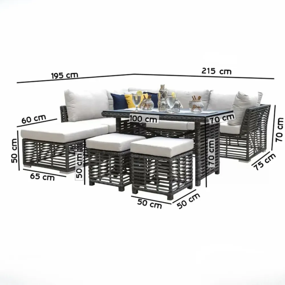 Outdoor Corner Seating Set for 7 People from Miden Home OS-Rt-192-W