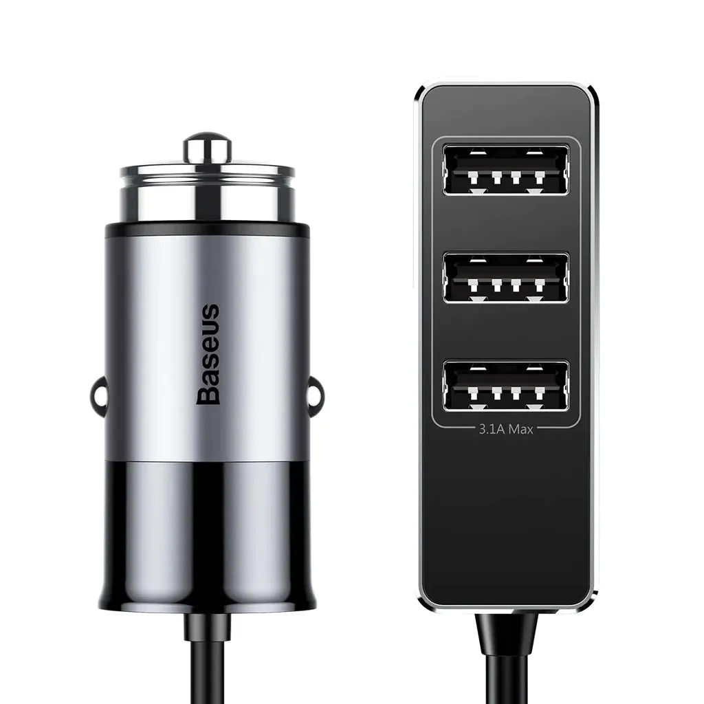 Short Circuit Protection Magnetic Connector Baseus Enjoy Together With 1.5M Extension Cable 4X Usb 5.5A Output Car Mobile Phone Charger Dark Gray  Ccton-0G