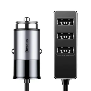 Short Circuit Protection Magnetic Connector Baseus Enjoy Together With 1.5M Extension Cable 4X Usb 5.5A Output Car Mobile Phone Charger Dark Gray  Ccton-0G