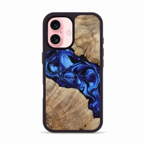 Easy Apply Fingerprint Repellent Iphone 16 Wood Phone Case - Therese (Blue, 780682)